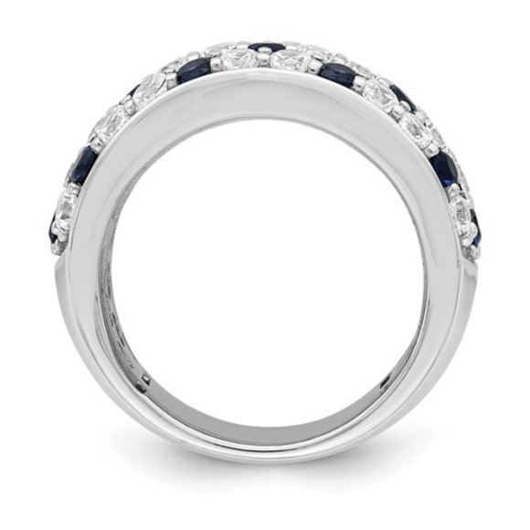 14k White Gold Lab Grown Diamond & blue Sapphire birthstone Dome Ring September - Picture 6 of 7